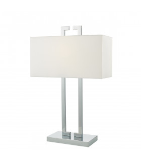 Rectangle Table Lamp Polished Chrome with Ivory Shade