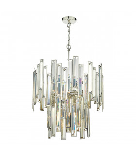Pendant Light Champagne Crystal Polished Nickel Frame, 6x G9