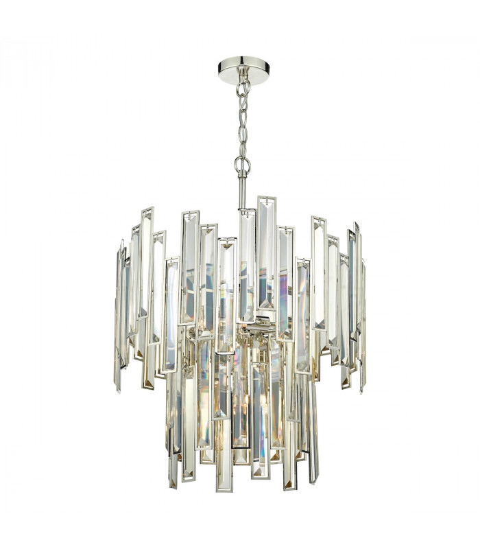 Pendant Light Champagne Crystal Polished Nickel Frame, 6x G9