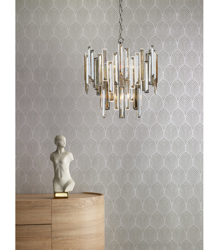 Pendant Light Champagne Crystal Polished Nickel Frame, 6x G9