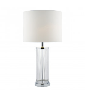 Table Lamp Polished Chrome and Clear Glass with Ivory Round Drum Shade