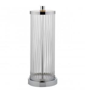 Table Lamp Polished Chrome and Clear Glass with Ivory Round Drum Shade