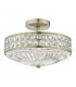 3L Light Semi Flush Ceiling Light Light Antique Brass Crystal Beads and Glass Diffuser