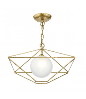 Wire Frame Pendant Light Antique Gold Opal Glass Shade, 1x E14
