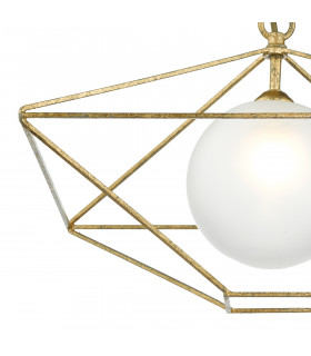 Wire Frame Pendant Light Antique Gold Opal Glass Shade, 1x E14