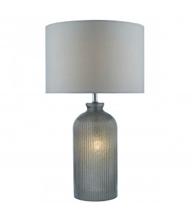 Table Lamp Grey with Grey Faux Silk Round Drum Shade