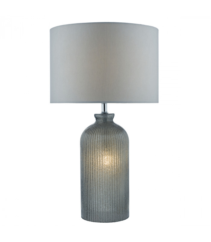 Table Lamp Grey with Grey Faux Silk Round Drum Shade