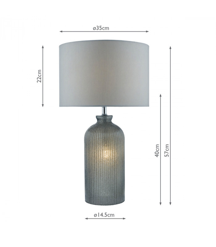 Table Lamp Grey with Grey Faux Silk Round Drum Shade