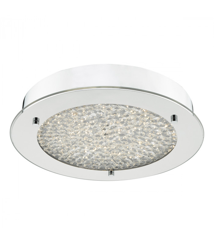 Small LED Flush Ceiling Light Polished Chrome & Crystal Beads IP44