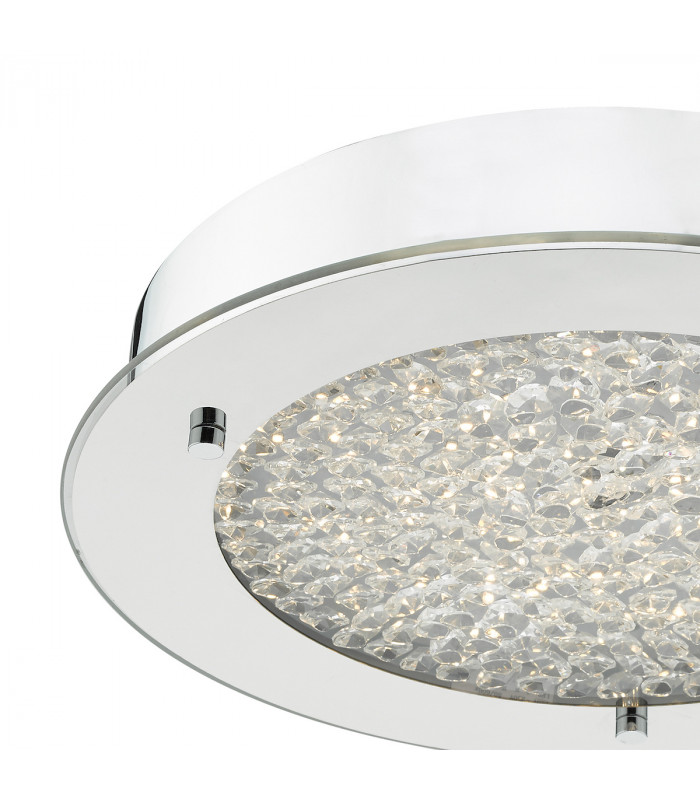 Small LED Flush Ceiling Light Polished Chrome & Crystal Beads IP44