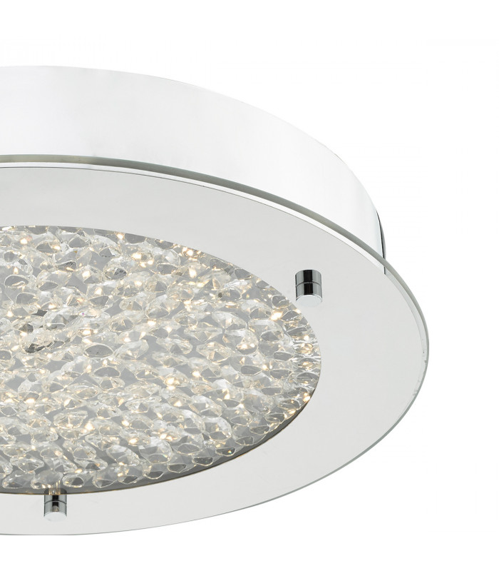 Small LED Flush Ceiling Light Polished Chrome & Crystal Beads IP44
