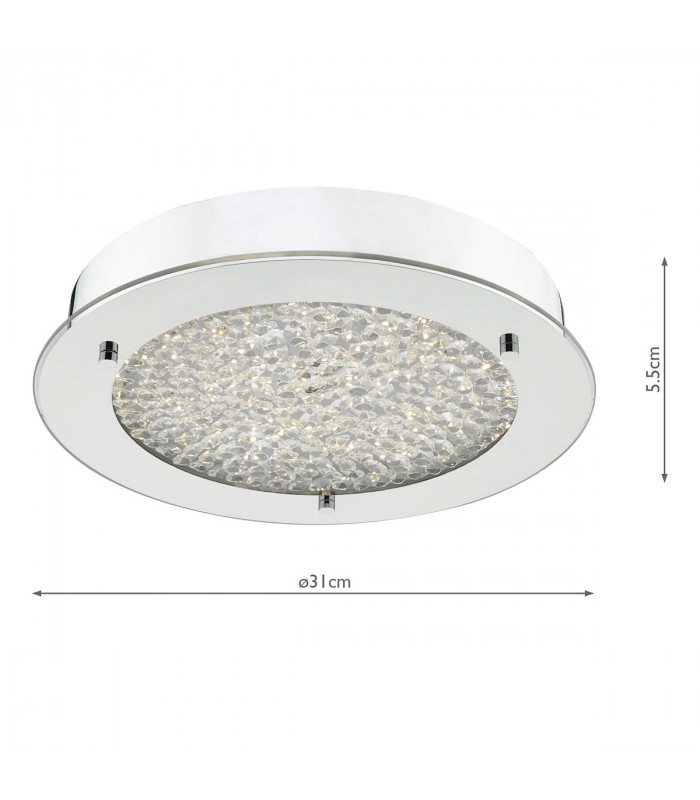 Small LED Flush Ceiling Light Polished Chrome & Crystal Beads IP44