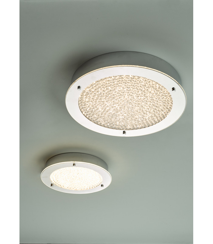 Small LED Flush Ceiling Light Polished Chrome & Crystal Beads IP44