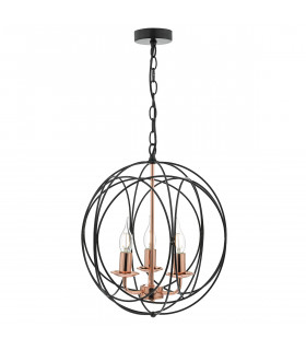 Wire Frame Pendant Light Black & Copper, 3x E14