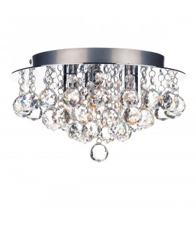 Flush Ceiling Light Polished Chrome Crystal Glass Droppers, 3x G9