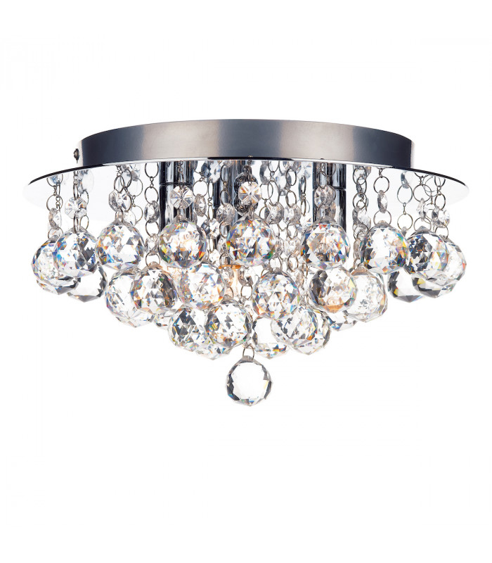 Flush Ceiling Light Polished Chrome Crystal Glass Droppers, 3x G9
