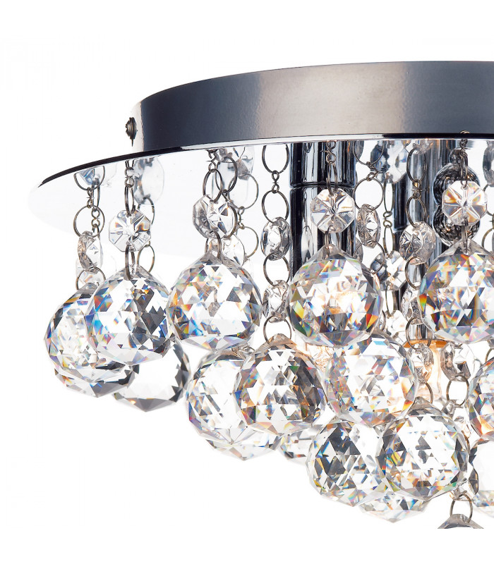 Flush Ceiling Light Polished Chrome Crystal Glass Droppers, 3x G9