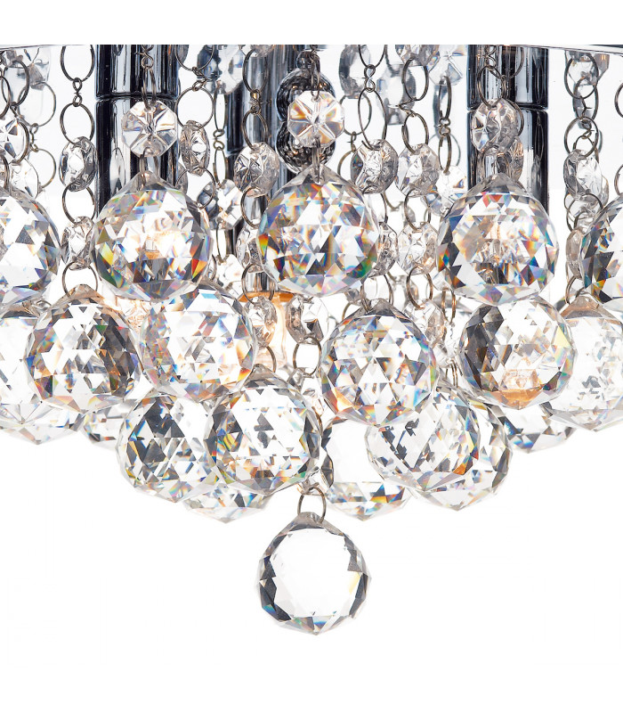 Flush Ceiling Light Polished Chrome Crystal Glass Droppers, 3x G9