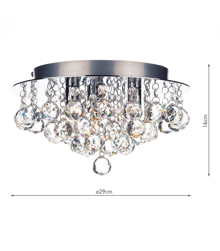 Flush Ceiling Light Polished Chrome Crystal Glass Droppers, 3x G9