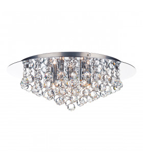 Flush Ceiling Light Polished Chrome Crystal Glass Droppers, 5x G9