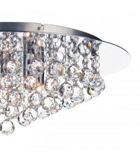 Flush Ceiling Light Polished Chrome Crystal Glass Droppers, 5x G9