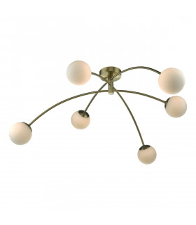 Semi Flush Ceiling Light Light Antique Brass & Opal Glass, 6x G9