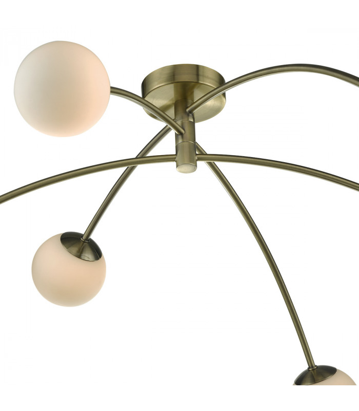 Semi Flush Ceiling Light Light Antique Brass & Opal Glass, 6x G9