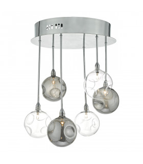 Semi Flush Ceiling Light Light Cluster Polished Chrome With Smoked & Clear Glass, 6x G4