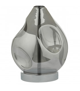 Table Lamp Smoked Glass With Round Drum Shade