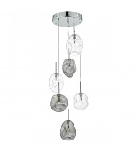 Cluster Pendant Light Cluster Smoked & Clear Glass, 6x G4