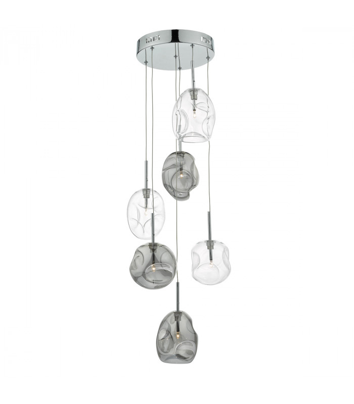 Cluster Pendant Light Cluster Smoked & Clear Glass, 6x G4