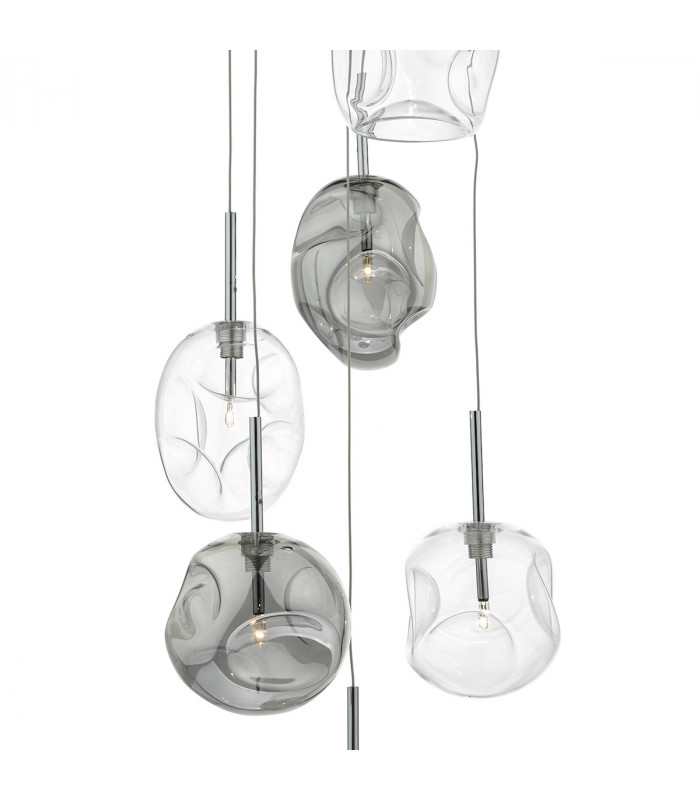Cluster Pendant Light Cluster Smoked & Clear Glass, 6x G4