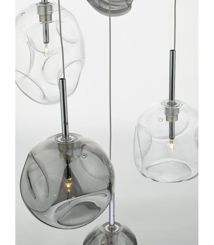 Cluster Pendant Light Cluster Smoked & Clear Glass, 6x G4