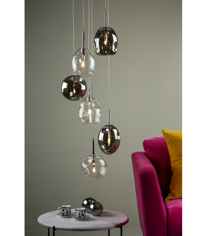 Cluster Pendant Light Cluster Smoked & Clear Glass, 6x G4