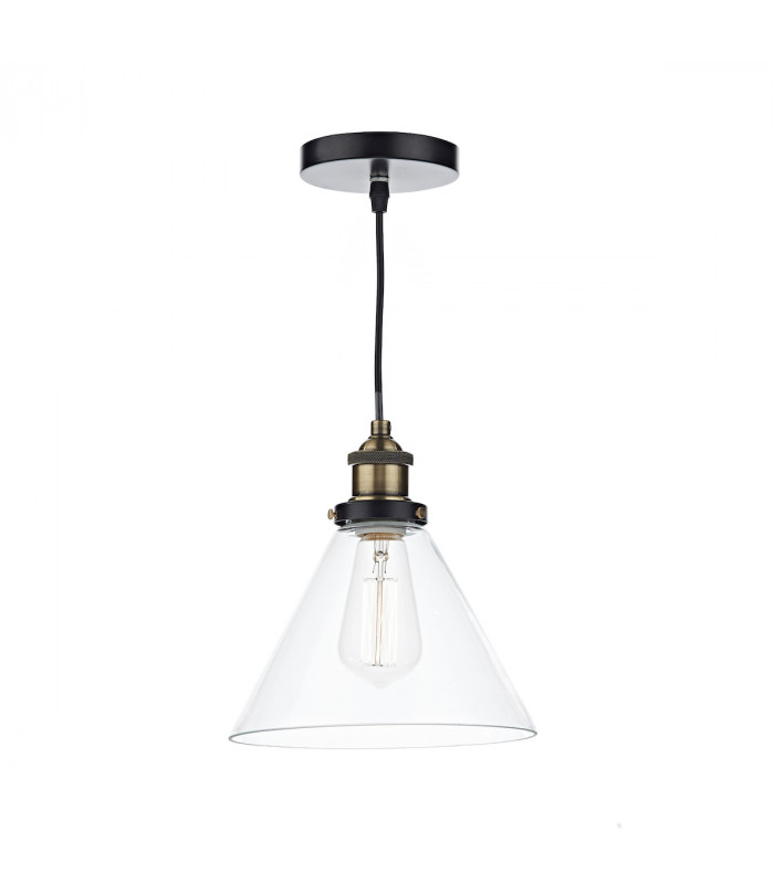 Dome Pendant Light Antique Brass Clear, 1x E27