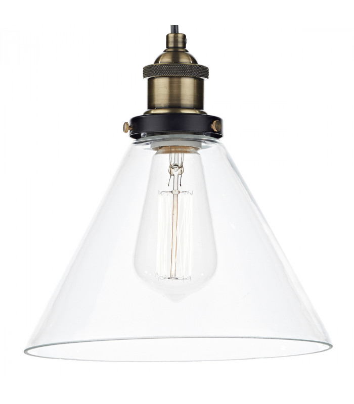 Dome Pendant Light Antique Brass Clear, 1x E27