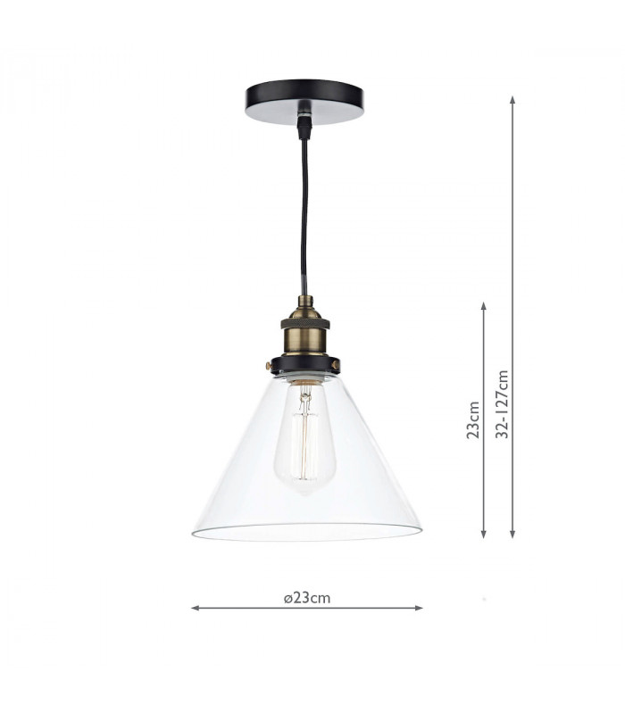 Dome Pendant Light Antique Brass Clear, 1x E27