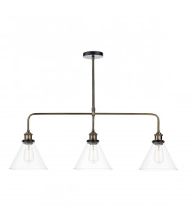 Straight Bar Pendant Light Antique Brass Clear, 3x E27