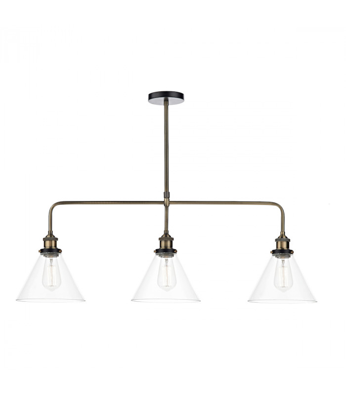 Straight Bar Pendant Light Antique Brass Clear, 3x E27