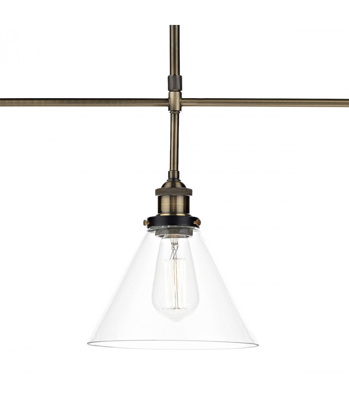 Straight Bar Pendant Light Antique Brass Clear, 3x E27