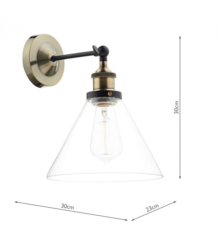 Dome Wall Light Antique Brass Clear, 1x E27