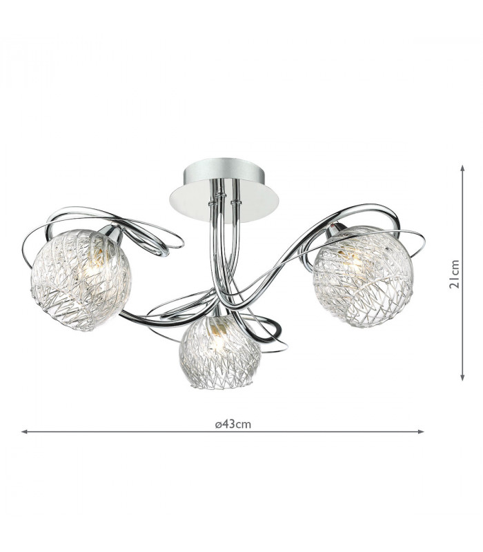 Semi Flush Ceiling Light Light Decorative Glass Polished Chrome Frame, 3x G9