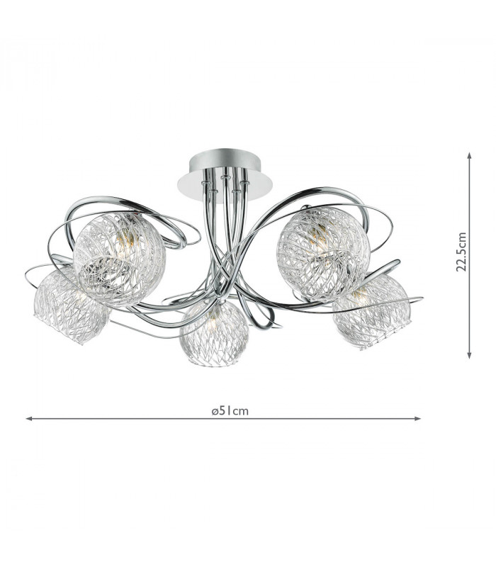 Semi Flush Ceiling Light Light Decorative Glass Polished Chrome Frame, 5x G9