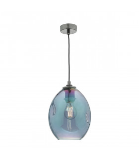 Dome Pendant Light Black & Iridised Glass, 1x E27