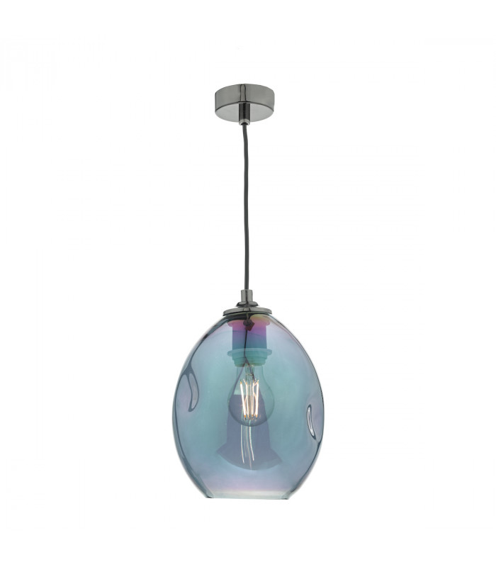 Dome Pendant Light Black & Iridised Glass, 1x E27