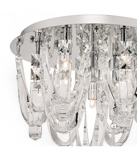 Flush Ceiling Light Polished Chrome & Crystal, 7x G9