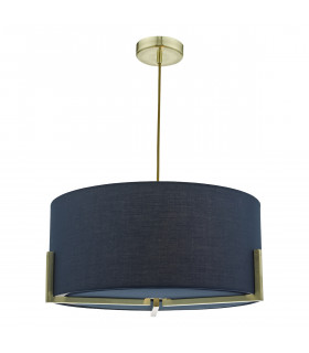 Cylindrical Pendant Light Gold with Navy Cotton Shade