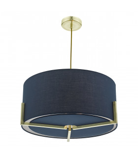 Cylindrical Pendant Light Gold with Navy Cotton Shade