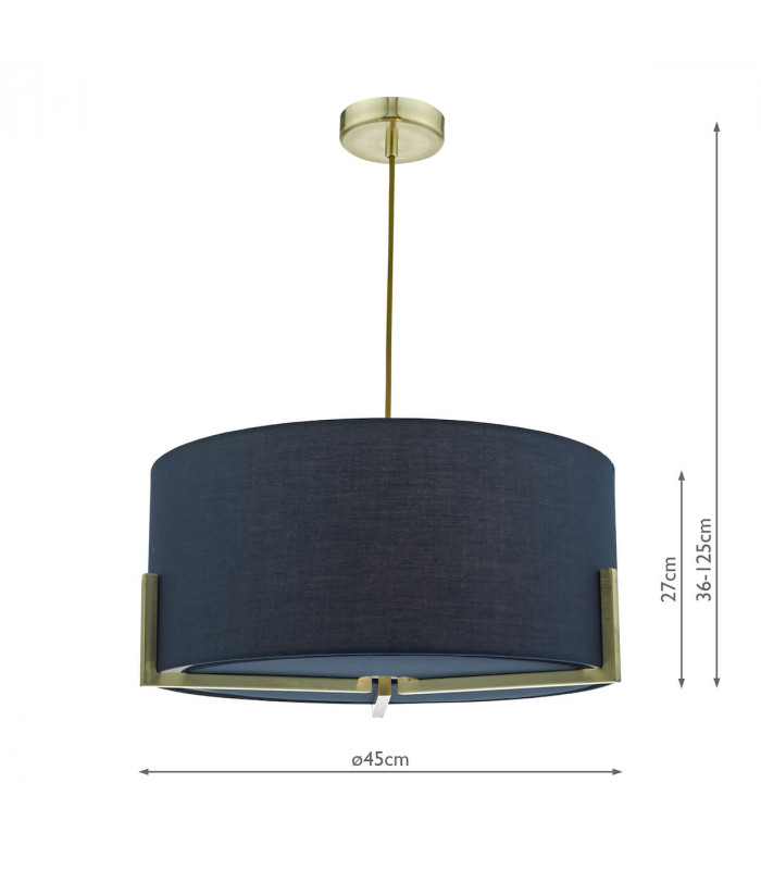 Cylindrical Pendant Light Gold with Navy Cotton Shade
