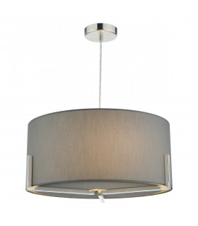 Cylindrical Pendant Light Satin Chrome with Grey Cotton Shade